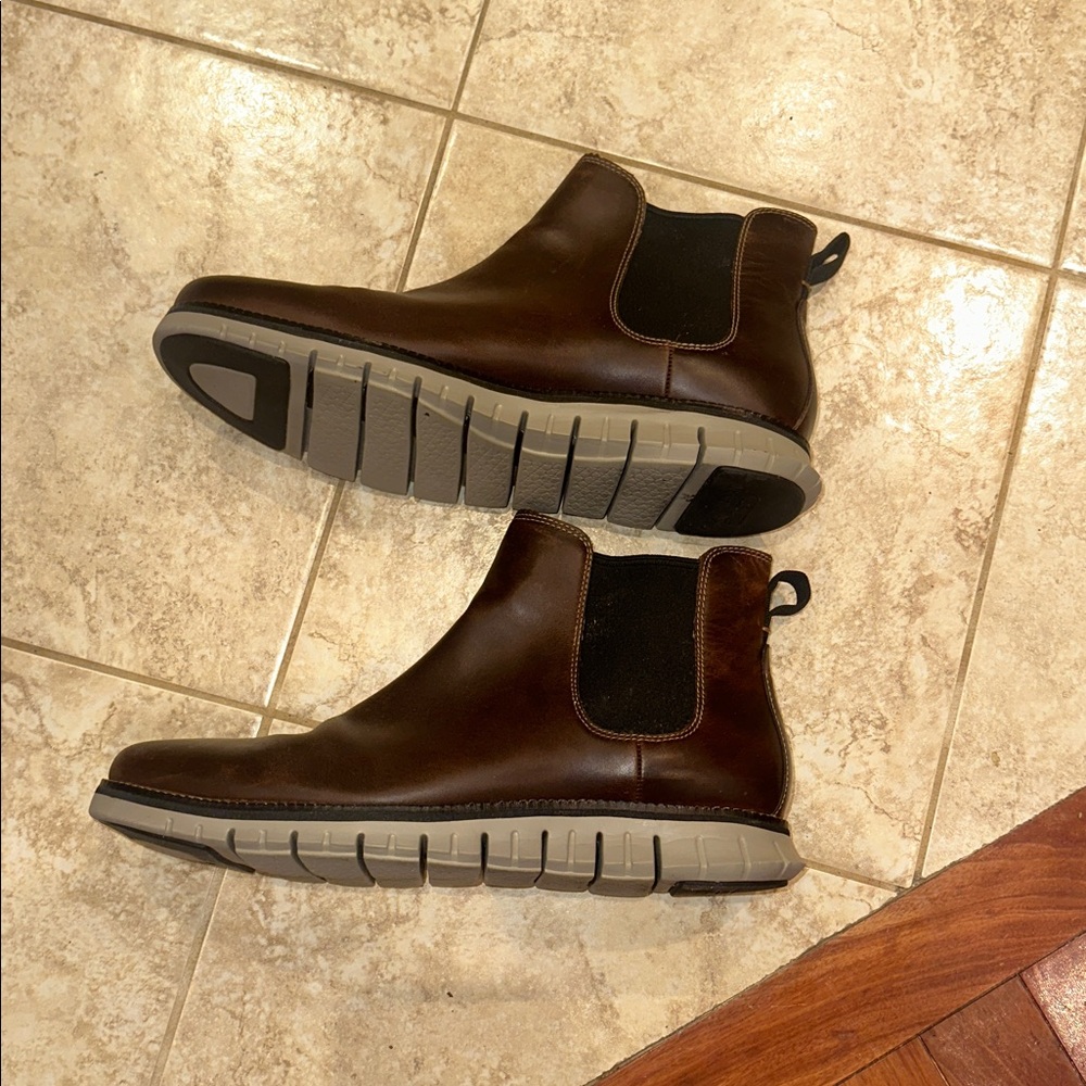 Cole Haan Brown Leather Chelsea Boots with Gray Soles